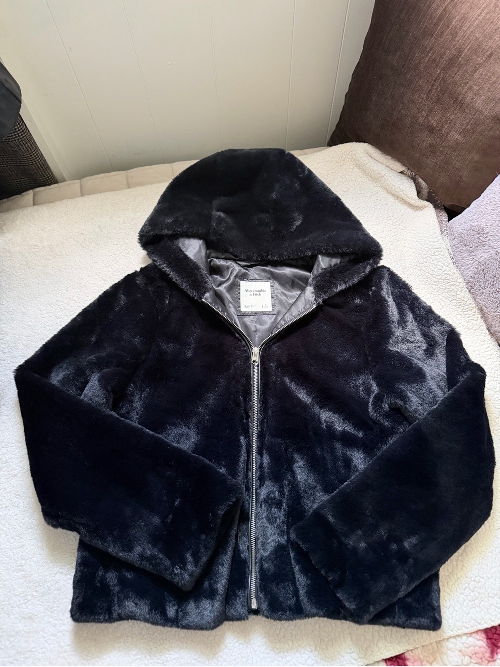 Abercrombie & Fitch Black Faux Fur Hooded Puffer Jacket